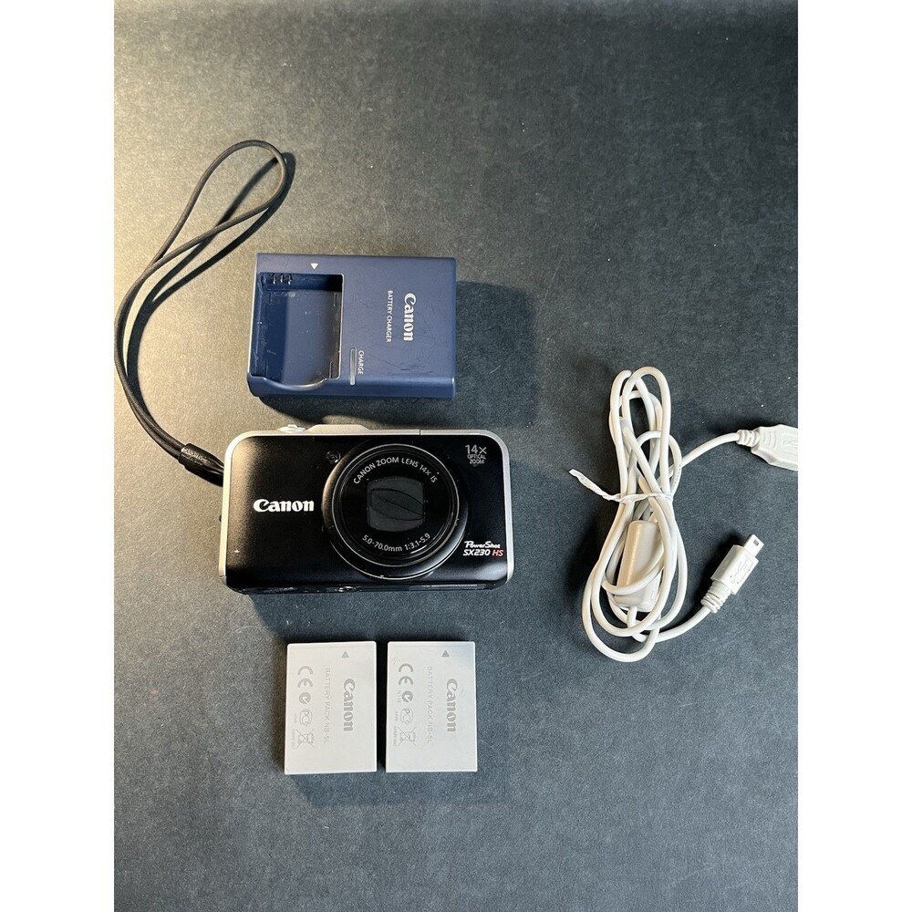 Canon PowerShot SX230 HS 12.1MP Digital Camera Black Japan 2 OEM Batt Charger